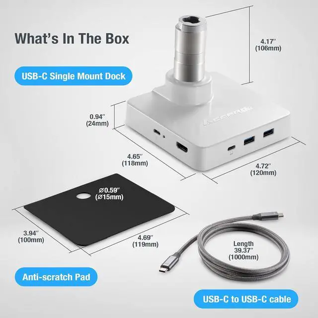 Alt view image 6 of 7 - 5 in 1 Multiport USB C Single Mount Dock for AVLT-DM42-1 and AVLT-DM40-1, USB-C Docking Station, HDMI 4K60Hz, USB-A 5Gbps, Ethernet, 100W PD - White