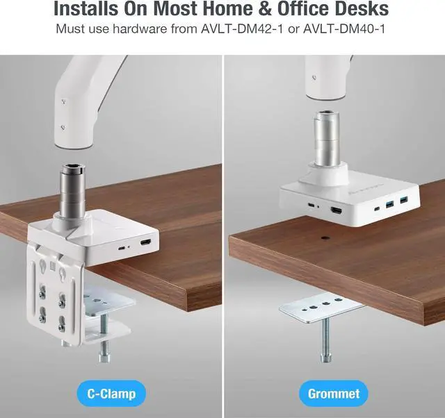 Alt view image 7 of 7 - 5 in 1 Multiport USB C Single Mount Dock for AVLT-DM42-1 and AVLT-DM40-1, USB-C Docking Station, HDMI 4K60Hz, USB-A 5Gbps, Ethernet, 100W PD - White