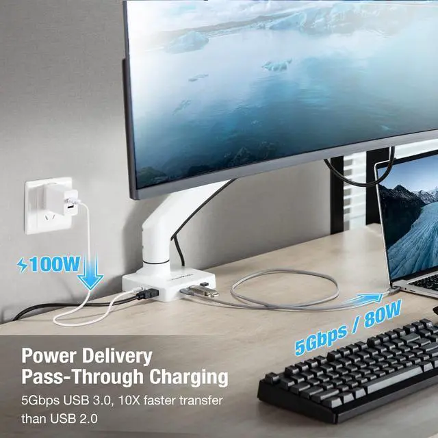 Alt view image 3 of 7 - 5 in 1 Multiport USB C Single Mount Dock for AVLT-DM42-1 and AVLT-DM40-1, USB-C Docking Station, HDMI 4K60Hz, USB-A 5Gbps, Ethernet, 100W PD - White