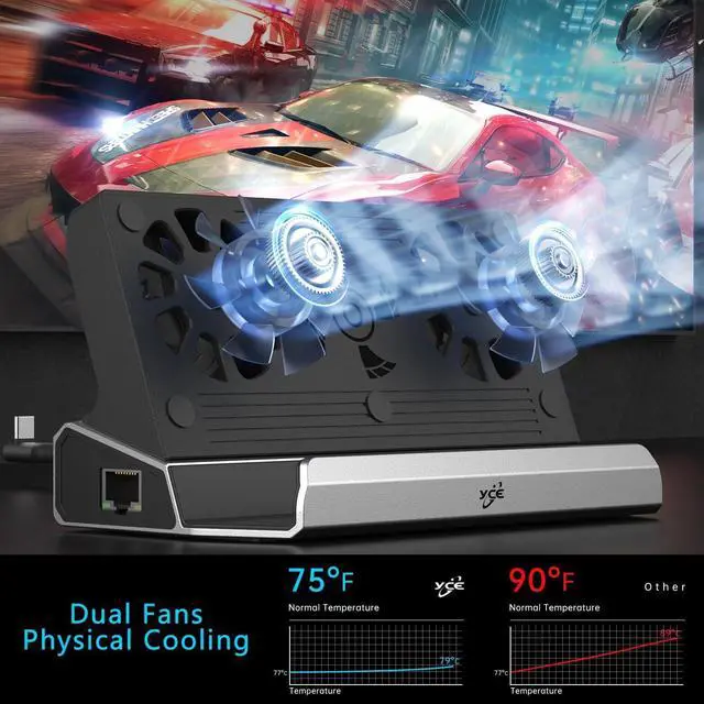 Alt view image 4 of 6 - Dual Cooling Fans Multi Monitor 14 in 1 Steam Deck Docking Station with 4K@60 Hz,DP1.2,VGA 1080P 6 USB A,1000Mbps,Type C 100W PD, 40Gbps Adapter for Steam Deck/Rog Ally/Switch/Legion Go