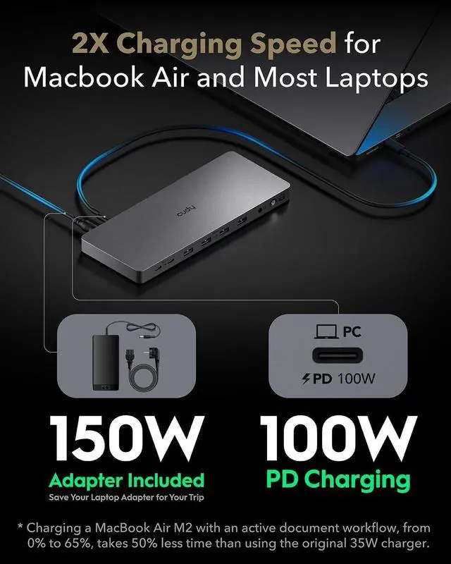Alt view image 5 of 7 - Cudy 13-in-1 DisplayLink Dual 4K Universal USB C Docking Station, 10Gbps USB-C, 2 HDMI Ports, 2 Display Ports, 4K 60Hz, 1000Mbps RJ45 Port, 100 Watts PD, 150 Watts PSU, CS700