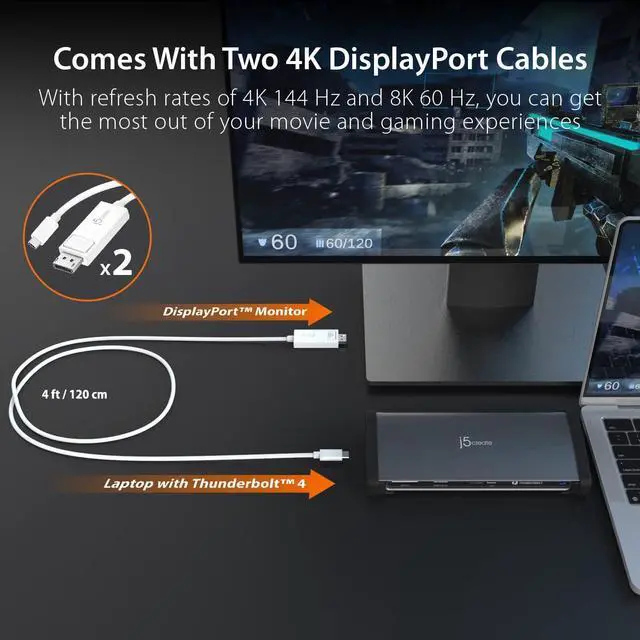 Alt view image 5 of 7 - j5create 8K Thunderbolt 4 Docking Station with Max 96W Charging, Single 8K60 or Dual 4K60 Display, Thunderbolt 4 40Gbps, USB 10Gbps, Gigabit Ethernet, SD 4.0, Audio Combo (JTD562)