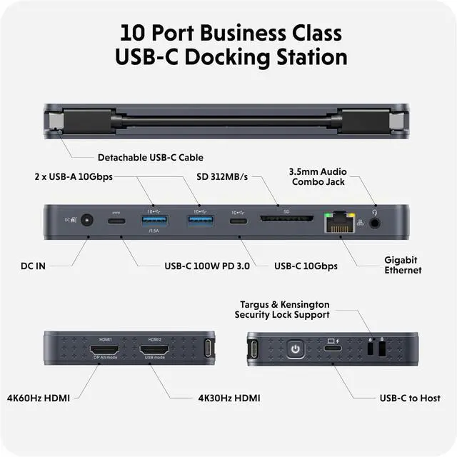 Alt view image 2 of 7 - HyperDrive Next 10 Port Business Class USB C Docking Station for PC/Mac/Chromebook, Pro-Grade 2X File Transfer w/ 10Gbps, 3X Fast Photo/Video Transfer w/SD 4.0, Charges w/ 100W PD Power