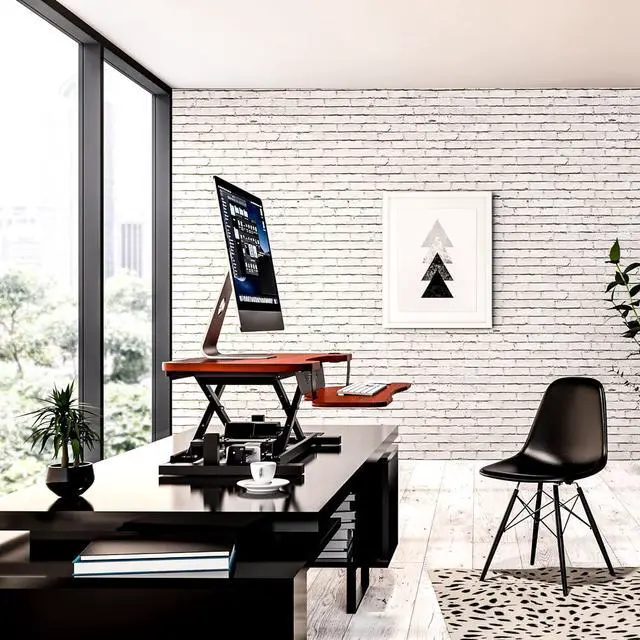 Alt view image 2 of 5 - VERSADESK 36 Inch Standing Desk Converter, PowerPro Electric Height Adjustable Desk Riser for Standing or Sitting, with Keyboard Tray, Built-in USB Charging Port, Holds 80 lbs, Cherry