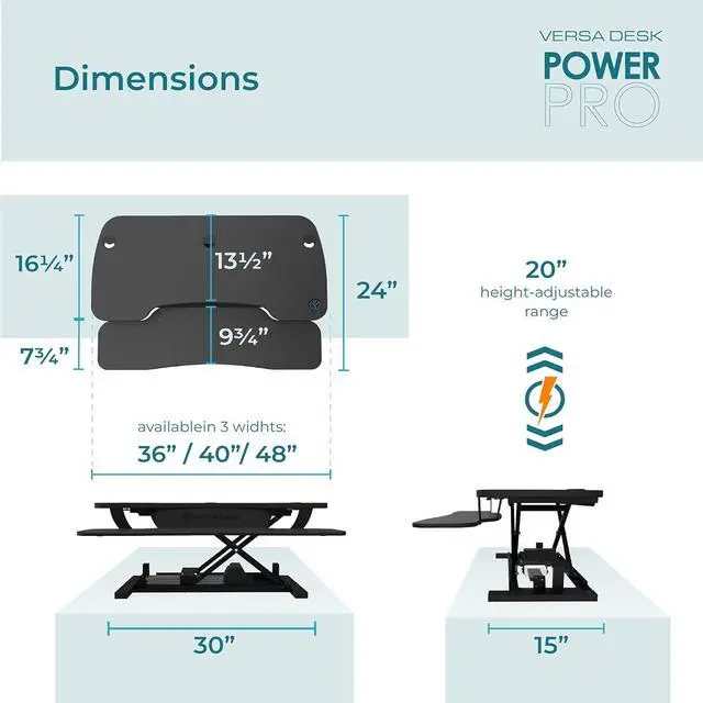Alt view image 3 of 5 - VERSADESK 36 Inch Standing Desk Converter, PowerPro Electric Height Adjustable Desk Riser for Standing or Sitting, with Keyboard Tray, Built-in USB Charging Port, Holds 80 lbs, Cherry