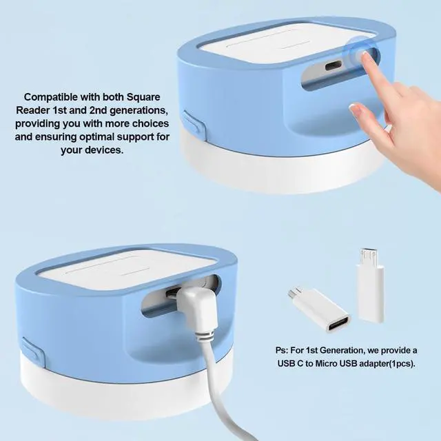 Alt view image 4 of 7 - Dock for Square Reader - Compatible with 1st and 2nd Generation Square Reader, Elegant White Case, Anti-Sleep Feature, Includes 1.5m Cable - Stylish and Functional, Blue.