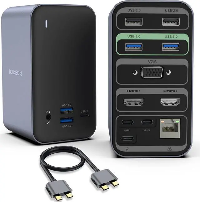 Main image of DOB SECHS for MacBook Pro Docking Station Dual Monitor, 15-in-2 Dual Display USB C Laptop Docking Station for MacBook Pro/Air with 2 4K HDMI, VGA, USB-C & 6 USB, 87W Charge, RJ45, 3.5mm Audio, PD3.0