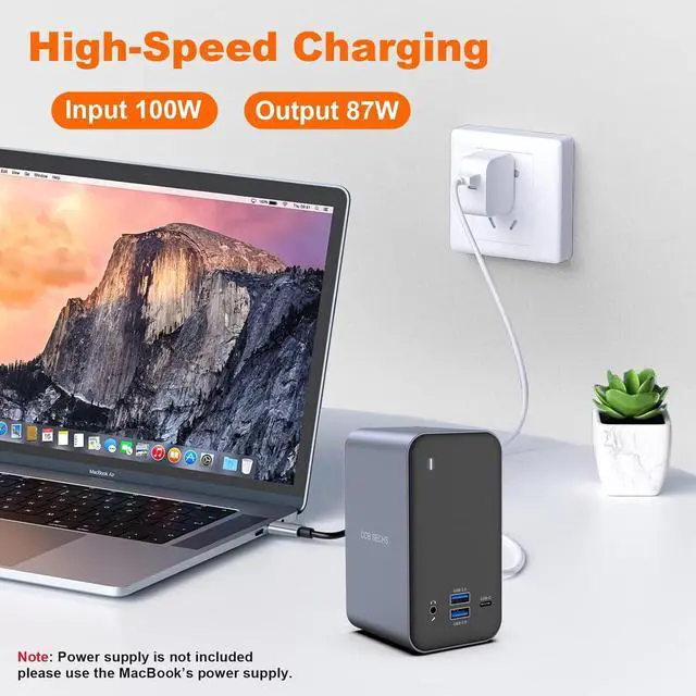 Alt view image 4 of 7 - DOB SECHS for MacBook Pro Docking Station Dual Monitor, 15-in-2 Dual Display USB C Laptop Docking Station for MacBook Pro/Air with 2 4K HDMI, VGA, USB-C & 6 USB, 87W Charge, RJ45, 3.5mm Audio, PD3.0