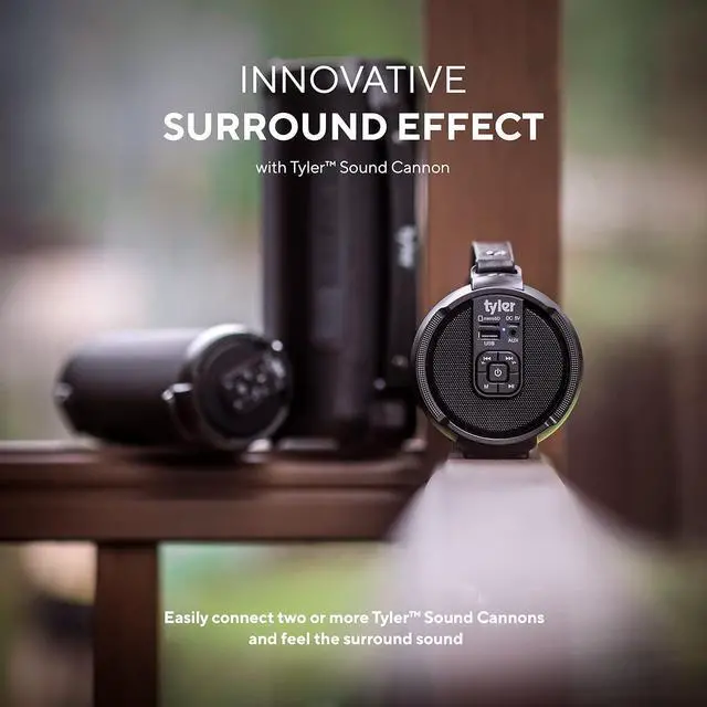 Alt view image 4 of 7 - Tyler Wireless Bluetooth Speaker Water Resistant Long Range Rechargeable Boombox USB MP3 Micro SD AUX Inputs Fm Radio Sound & Bass Carry Strap Lightweight for Home Outdoor Stereo