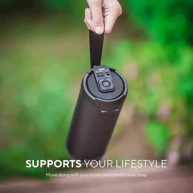 Alt view image 6 of 7 - Tyler Wireless Bluetooth Speaker Water Resistant Long Range Rechargeable Boombox USB MP3 Micro SD AUX Inputs Fm Radio Sound & Bass Carry Strap Lightweight for Home Outdoor Stereo