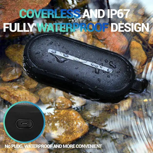 Alt view image 3 of 7 - SOWO Portable Bluetooth Speaker with Powerful Bass - Wireless Speaker with Partyboom Technology - 30W, IP67 Waterproof - Stereo Sound for Outdoor, Camping and Travel Use - Black