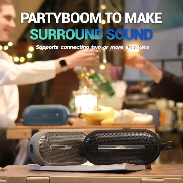 Alt view image 6 of 7 - SOWO Portable Bluetooth Speaker with Powerful Bass - Wireless Speaker with Partyboom Technology - 30W, IP67 Waterproof - Stereo Sound for Outdoor, Camping and Travel Use - Black