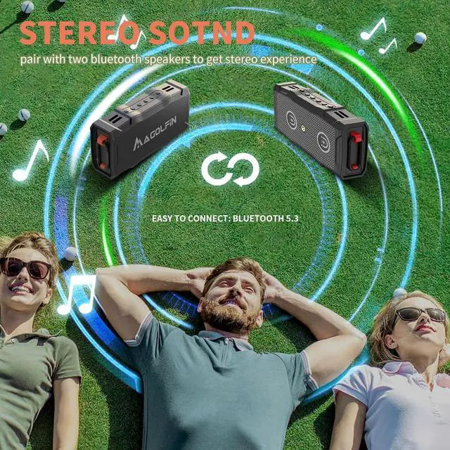 Alt view image 7 of 7 - Golf Cart Speaker, 36H Playtime, 30W Stereo Sound IPX7 Magnetic Bluetooth Speaker with Bicycle Mount, Hook & Light Design, Golf Cart Accessories