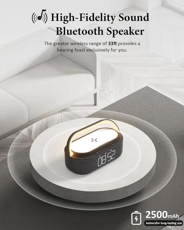 Alt view image 2 of 7 - 2024 NewestAlarm Clock Radio with Bluetooth Speaker, Stereo Sound Dual Wireless Speakers with Wireless Charger, 2500mAh Battery Dimmable Clock Radio for Home Decoration, Bedroom, Office, Gift