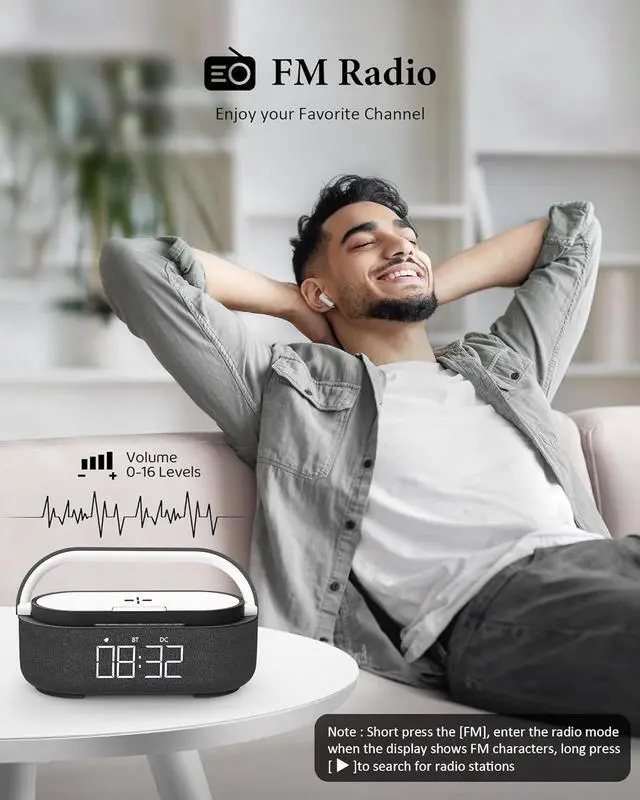 Alt view image 5 of 7 - 2024 NewestAlarm Clock Radio with Bluetooth Speaker, Stereo Sound Dual Wireless Speakers with Wireless Charger, 2500mAh Battery Dimmable Clock Radio for Home Decoration, Bedroom, Office, Gift