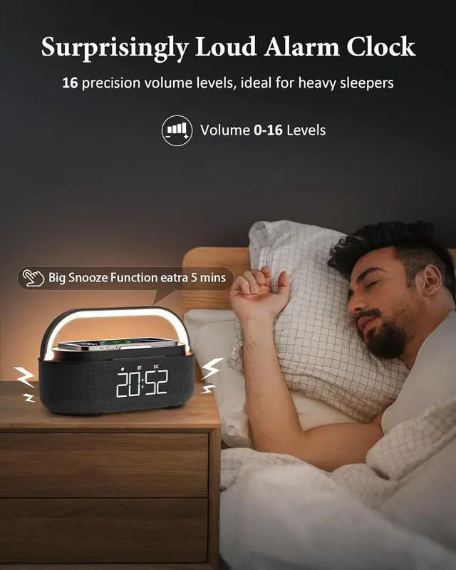 Alt view image 3 of 7 - 2024 NewestAlarm Clock Radio with Bluetooth Speaker, Stereo Sound Dual Wireless Speakers with Wireless Charger, 2500mAh Battery Dimmable Clock Radio for Home Decoration, Bedroom, Office, Gift