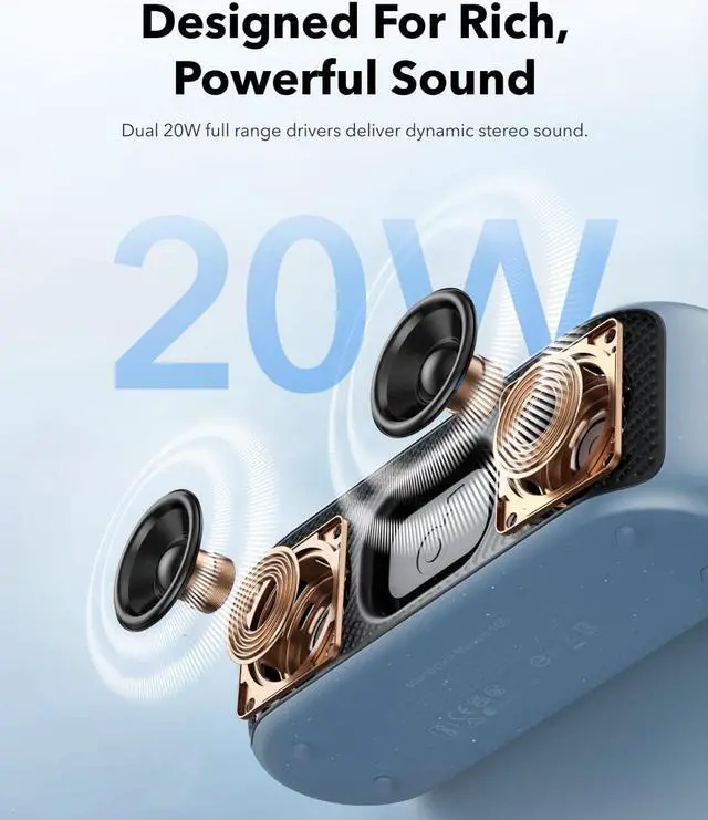 Alt view image 6 of 7 - Soundcore Motion 100 Portable Speaker, Bluetooth Speaker with Wireless Hi-Res, 2 Full Range Drivers for Stereo Sound, Ultra-Portable Design for Outdoor Use, Customizable EQ, Punchy Bass, and IPX7