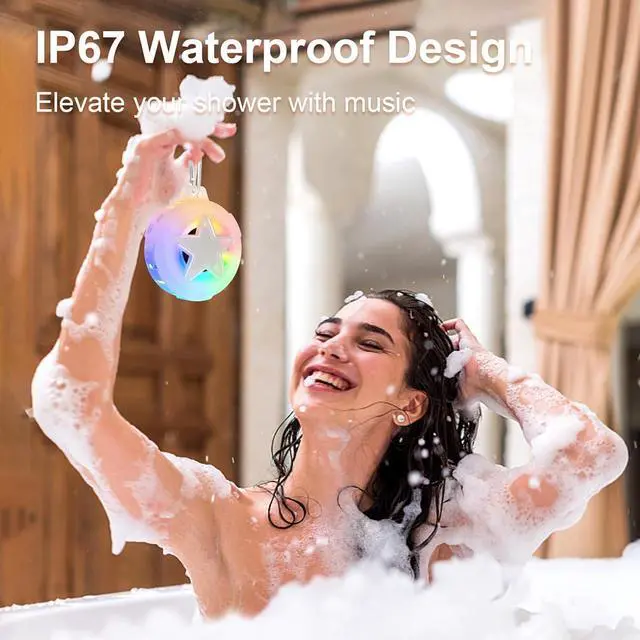 Alt view image 2 of 7 - EBODA Bluetooth Shower Speaker, IP67 Waterproof Portable Speakers, Floating, TF Card, Small Outdoor Speaker with LED Light, True Wireless Stereo for Bike, Beach, Paddle Board, Kayak, Pool, Gifts