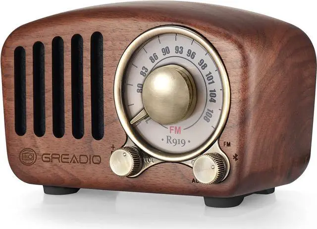 Main image of Vintage Greadio Walnut Wood Bluetooth Speaker Radio - Retro Style, Bass Enhancement, Loud Volume, Bluetooth 5.0, MP3 & FM Radio