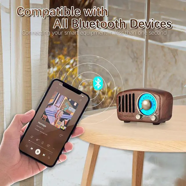 Alt view image 2 of 7 - Vintage Greadio Walnut Wood Bluetooth Speaker Radio - Retro Style, Bass Enhancement, Loud Volume, Bluetooth 5.0, MP3 & FM Radio