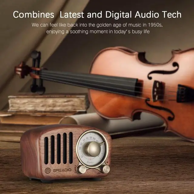 Alt view image 3 of 7 - Vintage Greadio Walnut Wood Bluetooth Speaker Radio - Retro Style, Bass Enhancement, Loud Volume, Bluetooth 5.0, MP3 & FM Radio