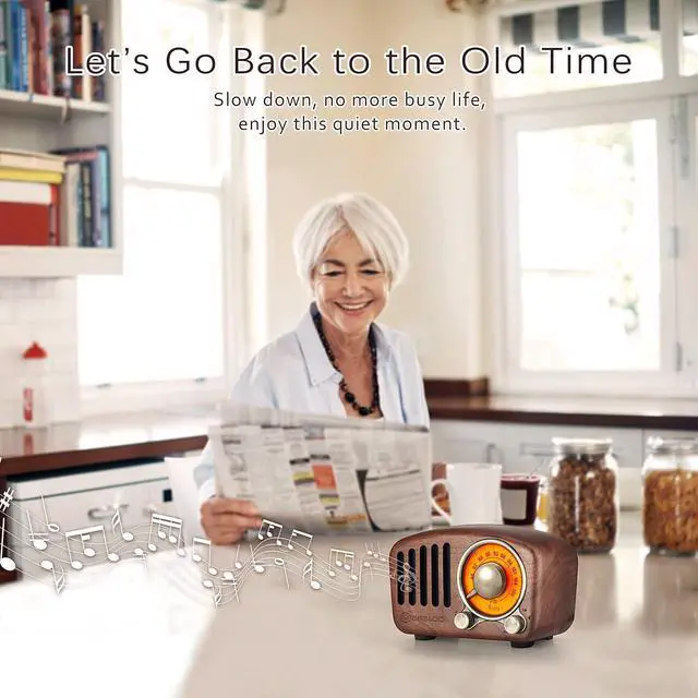 Alt view image 7 of 7 - Vintage Greadio Walnut Wood Bluetooth Speaker Radio - Retro Style, Bass Enhancement, Loud Volume, Bluetooth 5.0, MP3 & FM Radio