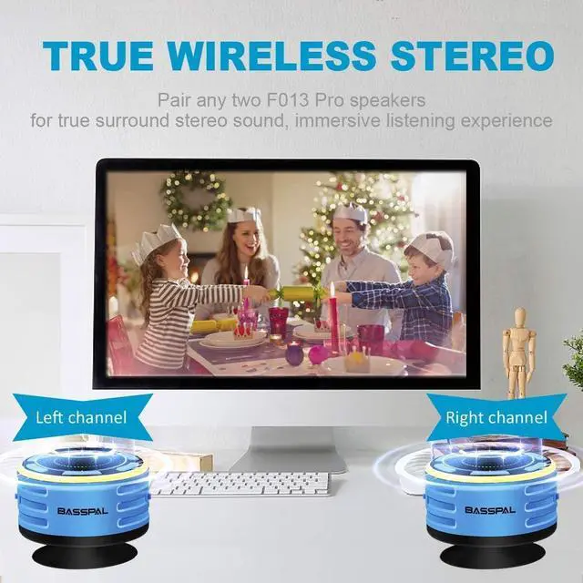 Alt view image 5 of 7 - IPX7 Waterproof Speaker, BassPal Bluetooth Portable Wireless Shower Speakers with LED Display, FM Radio, Suction Cup, Light Show, TWS, Loud Stereo Sound for Pool Beach Home Party Travel Outdoors
