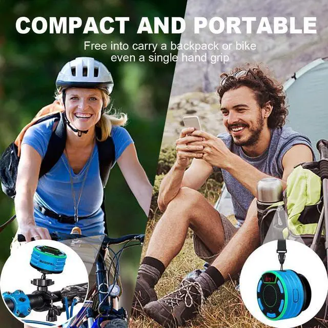 Alt view image 7 of 7 - IPX7 Waterproof Speaker, BassPal Bluetooth Portable Wireless Shower Speakers with LED Display, FM Radio, Suction Cup, Light Show, TWS, Loud Stereo Sound for Pool Beach Home Party Travel Outdoors