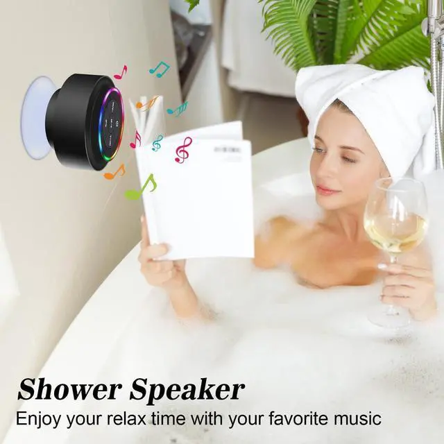 Alt view image 2 of 7 - Bluetooth Shower Speaker, Portable Bluetooth Wireless Waterproof Speaker for Pool, Floating IP67 LED Light Bathroom Speaker with Suction Cup for Camping Beach, Valentines Electronic Gifts