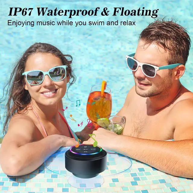Alt view image 3 of 7 - Bluetooth Shower Speaker, Portable Bluetooth Wireless Waterproof Speaker for Pool, Floating IP67 LED Light Bathroom Speaker with Suction Cup for Camping Beach, Valentines Electronic Gifts
