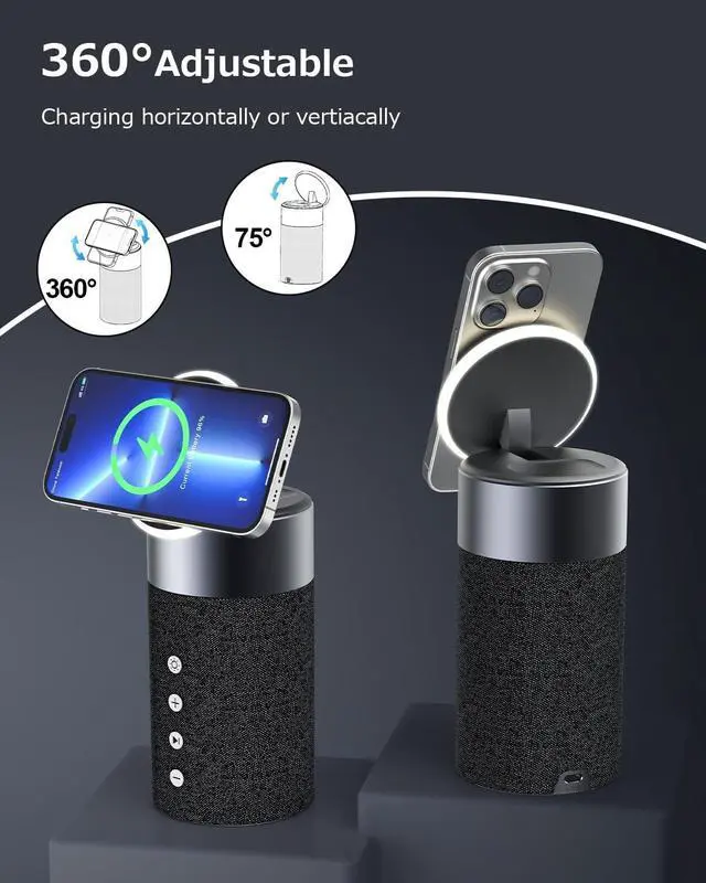 Alt view image 4 of 6 - Bluetooth Speaker, Magnetic Wireless Charger, Bluetooth Speakers with Night Light, 2 in 1 Wireless Charging Station for iPhone 16/15/14/13/12 Series, AirPods Pro/3/2Gift Ideal