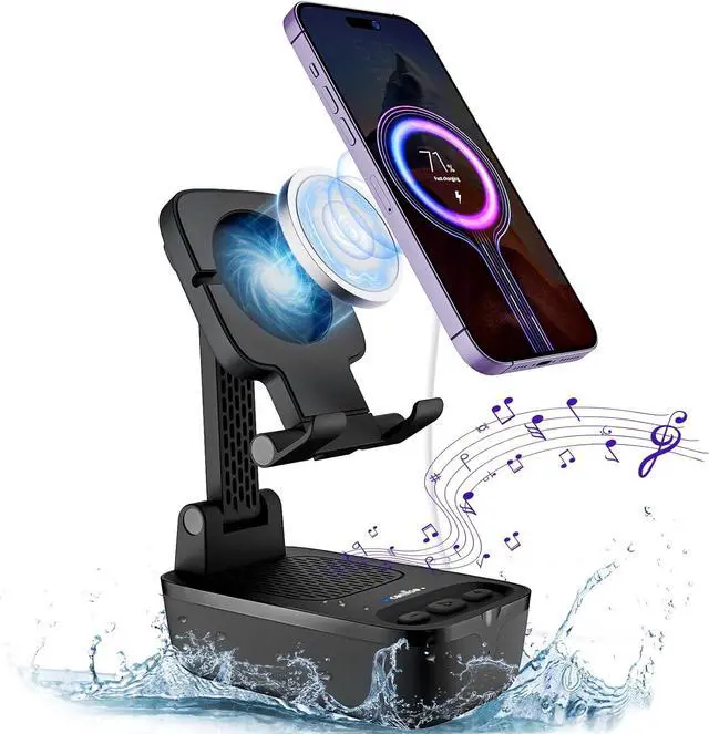 Main image of comiso Gifts for Men Women,Birthday Gifts,IPX7 Waterproof Cell Phone Stand with Bluetooth Speaker,Anti-Slip Design Shower Phone Speaker with HD Stereo Sound, Compatible for Any Smartphone/Tablet