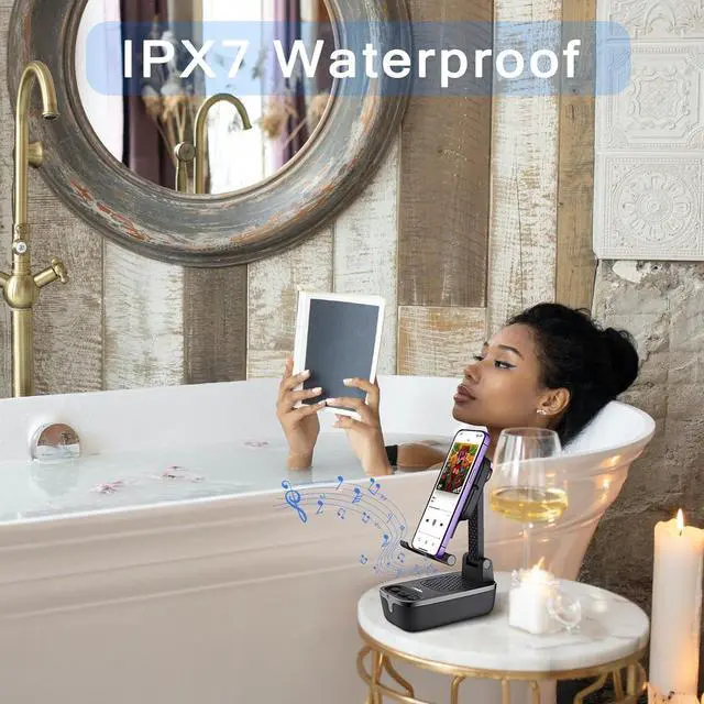 Alt view image 4 of 6 - comiso Gifts for Men Women,Birthday Gifts,IPX7 Waterproof Cell Phone Stand with Bluetooth Speaker,Anti-Slip Design Shower Phone Speaker with HD Stereo Sound, Compatible for Any Smartphone/Tablet