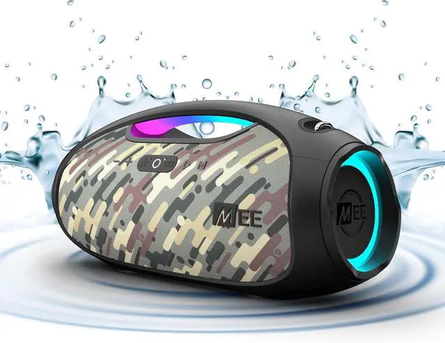 Main image of MEE audio PartySPKR Bluetooth Wireless Speaker, Powerful 60W RMS Stereo Sound, 2 Subwoofers, Portable Speaker for Outdoor, Camping, Beach, Camo
