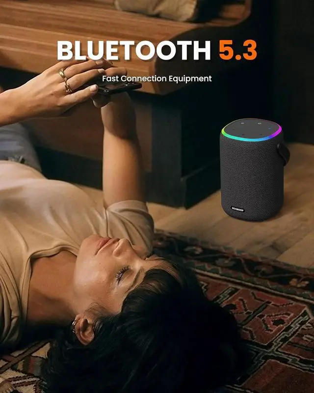 Alt view image 3 of 6 - Bluetooth Speaker with IPX7 Waterproof, 50W Portable Outdoor Speakers with Handle, Bluetooth 5.3 True Wirelss Stereo Sound, Deep Bass, 15H Playtime with Light for Home Backyard Beach(Black)