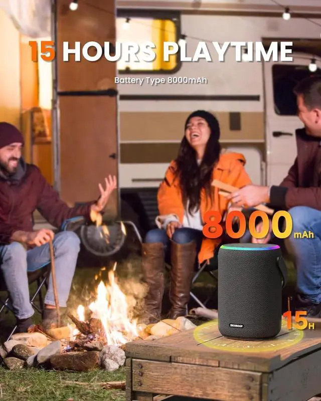 Alt view image 4 of 6 - Bluetooth Speaker with IPX7 Waterproof, 50W Portable Outdoor Speakers with Handle, Bluetooth 5.3 True Wirelss Stereo Sound, Deep Bass, 15H Playtime with Light for Home Backyard Beach(Black)