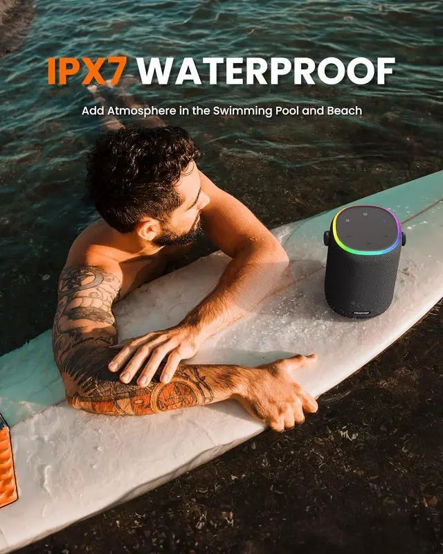 Alt view image 5 of 6 - Bluetooth Speaker with IPX7 Waterproof, 50W Portable Outdoor Speakers with Handle, Bluetooth 5.3 True Wirelss Stereo Sound, Deep Bass, 15H Playtime with Light for Home Backyard Beach(Black)