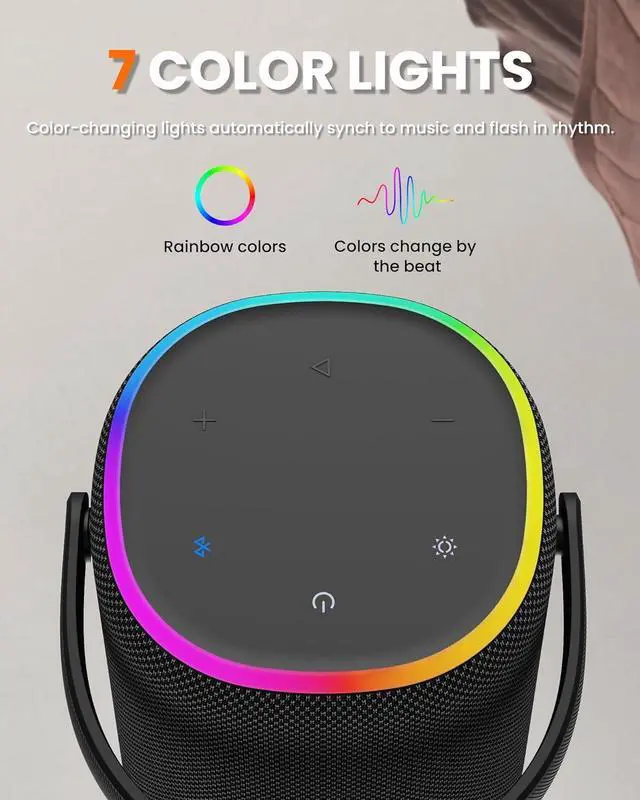 Alt view image 6 of 6 - Bluetooth Speaker with IPX7 Waterproof, 50W Portable Outdoor Speakers with Handle, Bluetooth 5.3 True Wirelss Stereo Sound, Deep Bass, 15H Playtime with Light for Home Backyard Beach(Black)