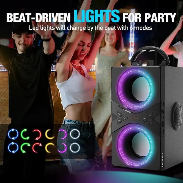 Alt view image 3 of 7 - DINDIN Bluetooth Speakers, 40W(Peak) Wireless Party Speaker with TWS, Beat-Driven Lights, 80dB Loud Stereo Sound & Rich Bass, Portable Speakers with Subwoofer for Party, Outdoor, Camping, Travel