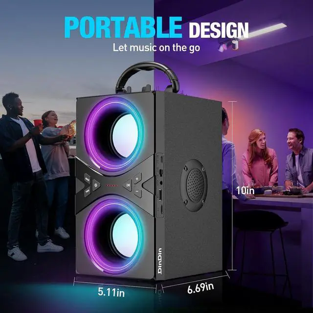 Alt view image 6 of 7 - DINDIN Bluetooth Speakers, 40W(Peak) Wireless Party Speaker with TWS, Beat-Driven Lights, 80dB Loud Stereo Sound & Rich Bass, Portable Speakers with Subwoofer for Party, Outdoor, Camping, Travel
