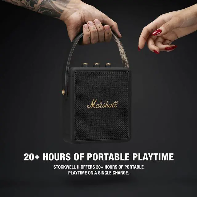 Alt view image 2 of 7 - Marshall Stockwell II Portable Bluetooth Speaker, Black and Brass
