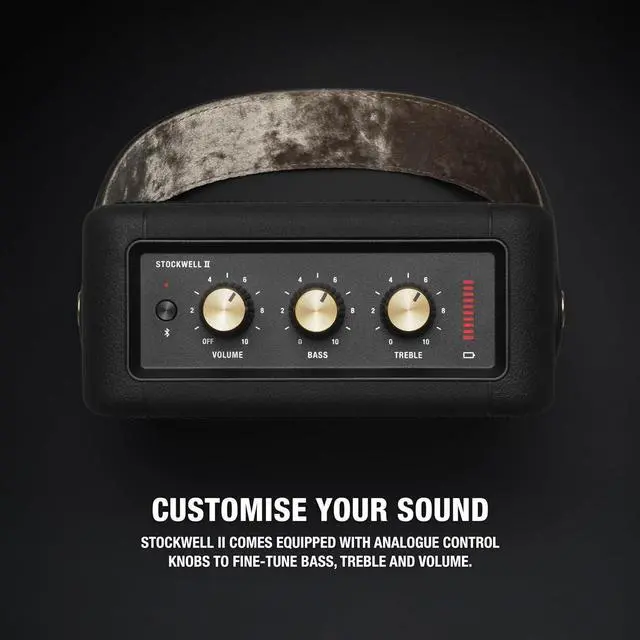 Alt view image 4 of 7 - Marshall Stockwell II Portable Bluetooth Speaker, Black and Brass