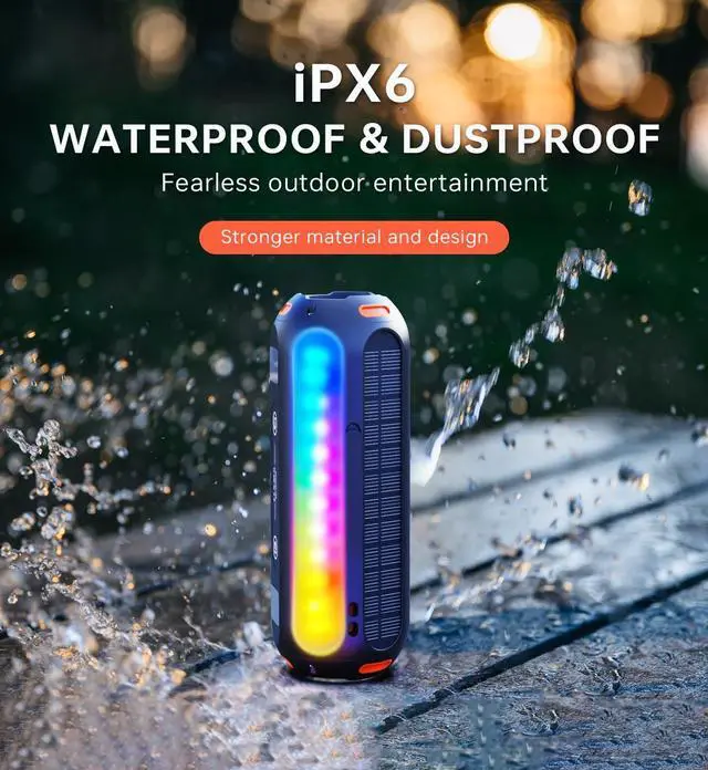 Alt view image 4 of 7 - Magnetic Bluetooth Speaker, Golf Speaker with Solar Charging 30H Playtime, 7 Colorful Flashing Lights Outdoor Waterproof Portable Wireless, for Golf Cart Gifts Hiking Camping