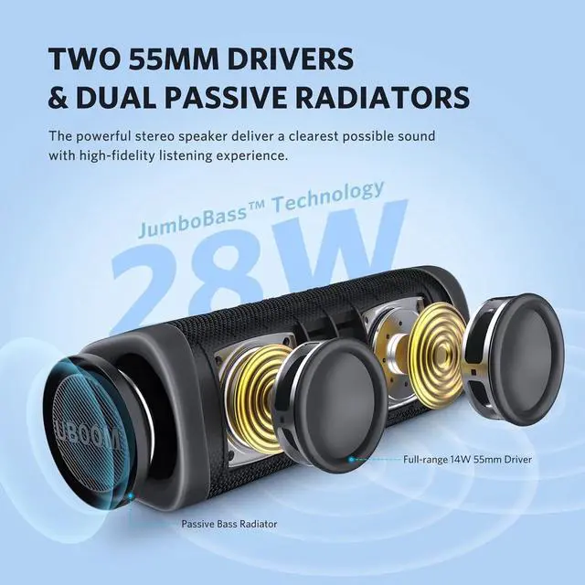 Alt view image 3 of 6 - EarFun Bluetooth Speaker, UBOOM L Portable Wireless Speaker 28W Loud Stereo Sound, Rich Bass, IP67 Waterproof & Dustproof, Dual Pairing, Built-in Mic, Low Latency for Party, Indoor & Outdoor