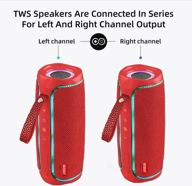 Alt view image 5 of 7 - Bluetooth Portable Speaker,Wireless Bluetooth Speakers V5.1USB Card,Micro SD Card,Bluetooth Speaker with Lights,Wireless Speakers with Bluetooth for Outdoor,Indoor,Travel,Beach,Camping (Red)