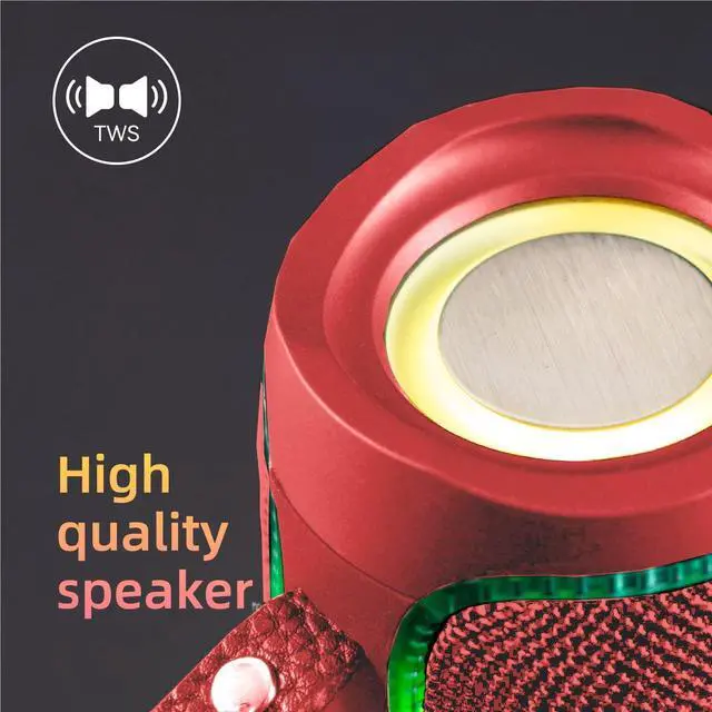 Alt view image 7 of 7 - Bluetooth Portable Speaker,Wireless Bluetooth Speakers V5.1USB Card,Micro SD Card,Bluetooth Speaker with Lights,Wireless Speakers with Bluetooth for Outdoor,Indoor,Travel,Beach,Camping (Red)