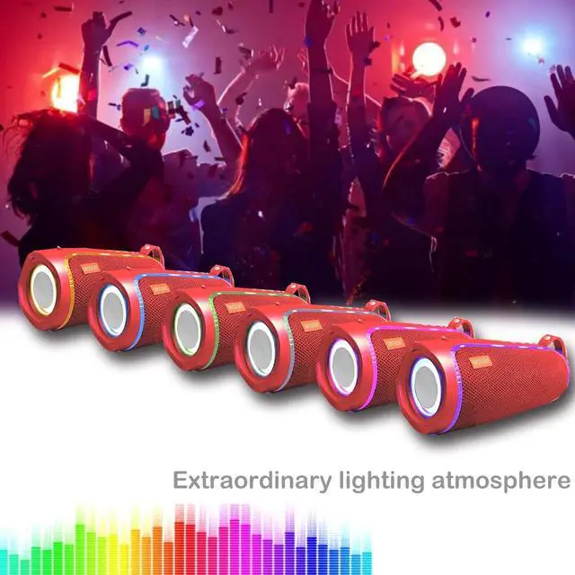 Alt view image 4 of 7 - Bluetooth Portable Speaker,Wireless Bluetooth Speakers V5.1USB Card,Micro SD Card,Bluetooth Speaker with Lights,Wireless Speakers with Bluetooth for Outdoor,Indoor,Travel,Beach,Camping (Red)