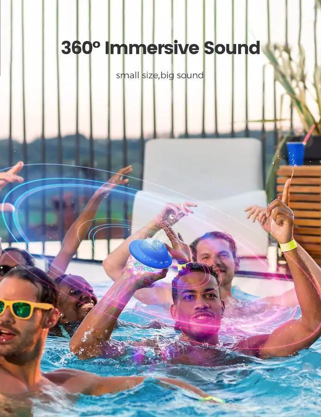 Alt view image 2 of 7 - Floating Pool Speaker with Colorful LED Lights, IPX7 Waterproof Hot Tub Bluetooth Speakers, 10W Stereo Loud Sound, Built-in Mic,Bluetooth 5.3 Portable Wireless Speaker for Shower Bathtub Outdoor Swim