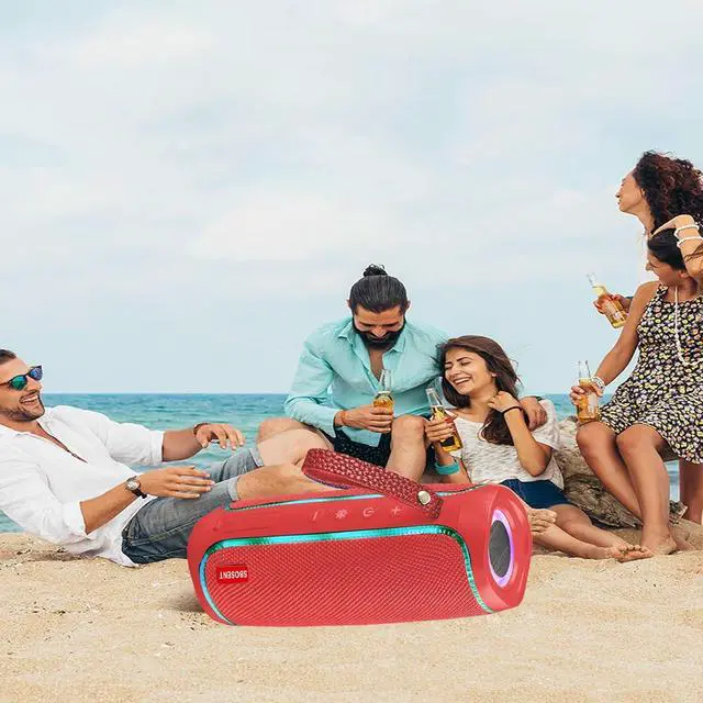Alt view image 6 of 7 - Bluetooth Portable Speaker,Wireless Bluetooth Speakers V5.1USB Card,Micro SD Card,Bluetooth Speaker with Lights,Wireless Speakers with Bluetooth for Outdoor,Indoor,Travel,Beach,Camping (Red)