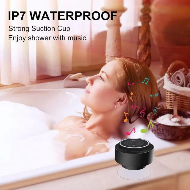 Alt view image 2 of 7 - Waterproof Shower Speaker, Portable Bluetooth Speaker with Suction Cup, IPX7 Waterproof Wireless Speaker Teen Boys Gift Ideas for Shower Bathroom, Pool, Travel, Beach